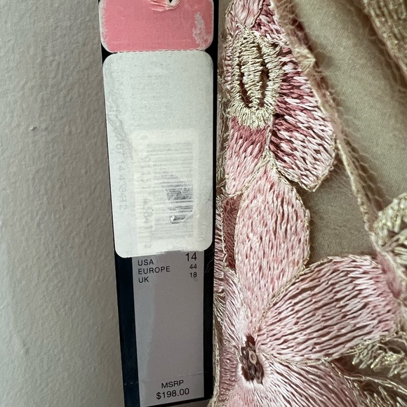 Tahari A-line Formal Dress with blush floral appliqués. Size 14 - Picture 6 of 8